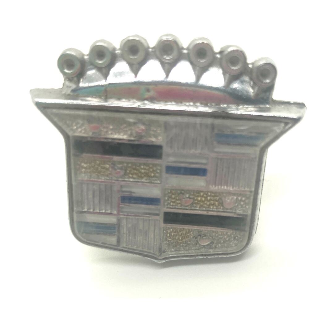 1982-1996 Cadillac Roof Pillar Crest Emblem 20248001 OEM Vintage Silver W/ Pins
